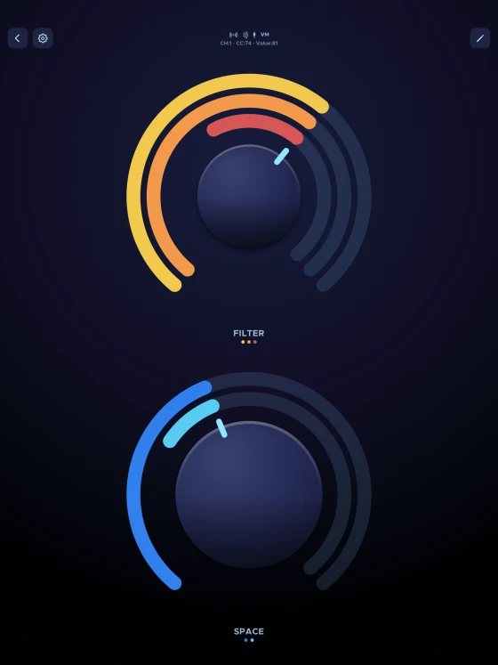 Knob Lab 3 on the iPad in the Neon theme