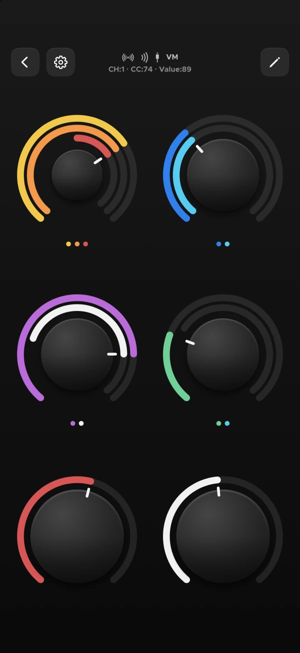 A six-knob setup in the Dark theme