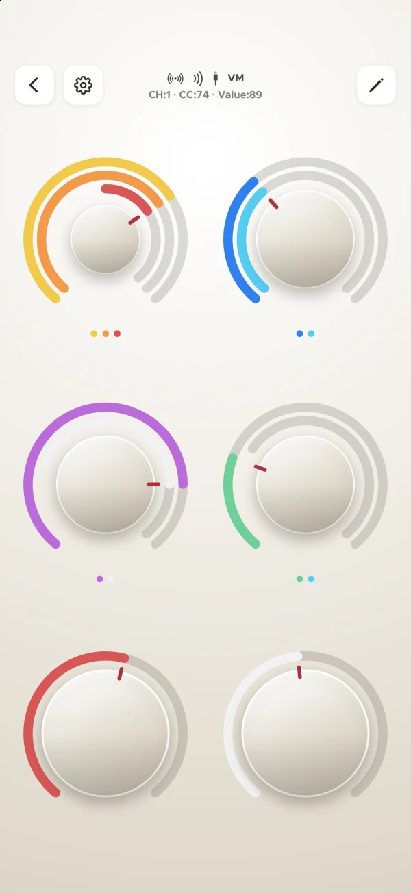A six-knob setup in the Light theme
