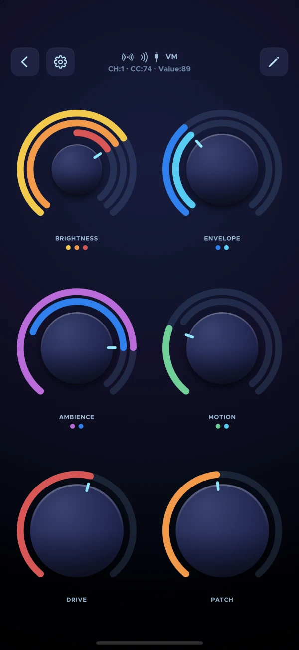 A six-knob setup in the Neon theme