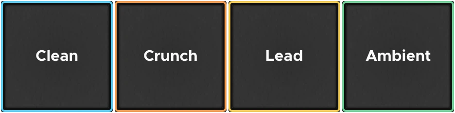 Tone-Channel Selector macro — Clean, Crunch, Lead and Ambient buttons, each a different color