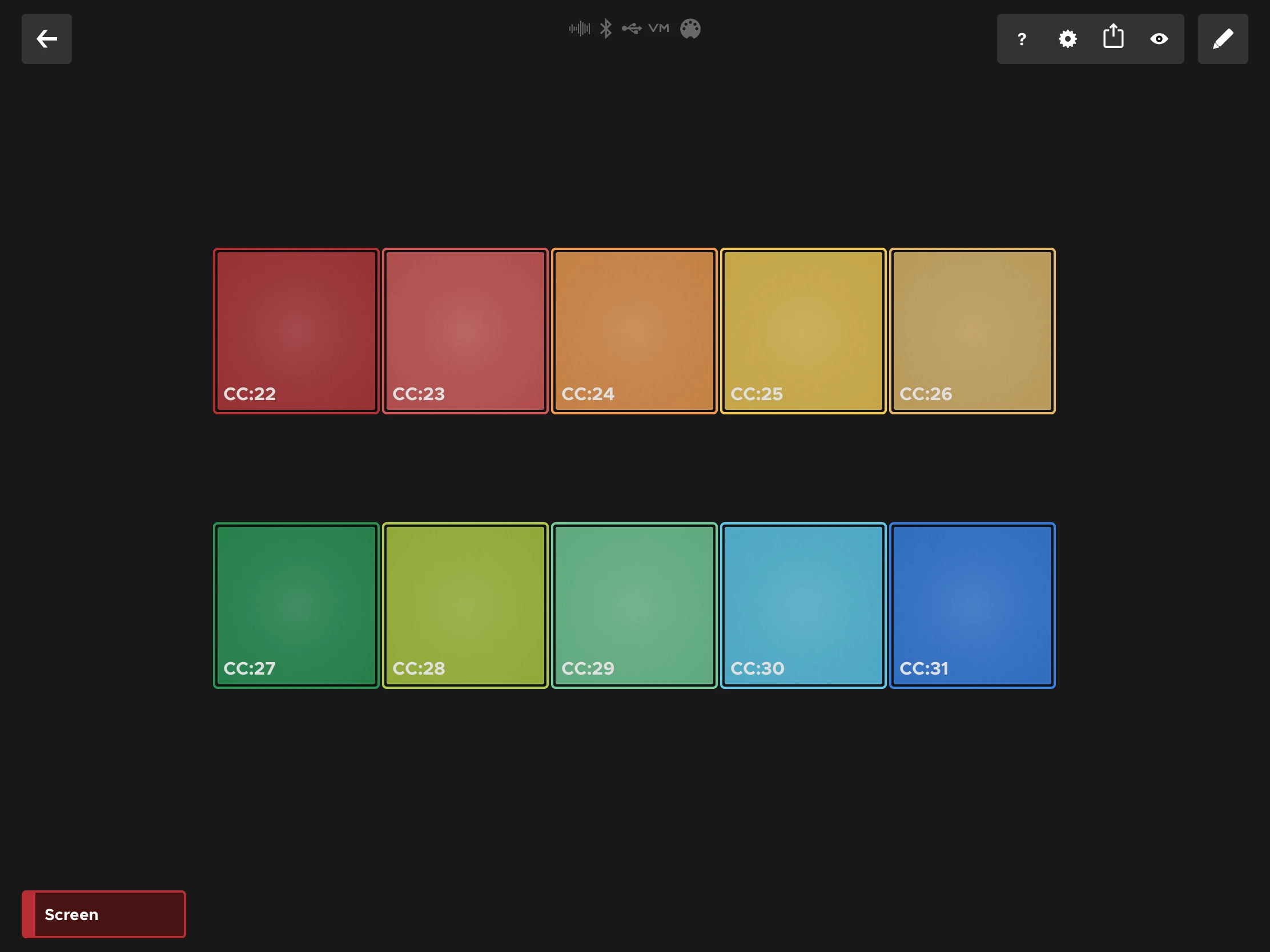 Quick mapping — pads labeled with sequential CC numbers